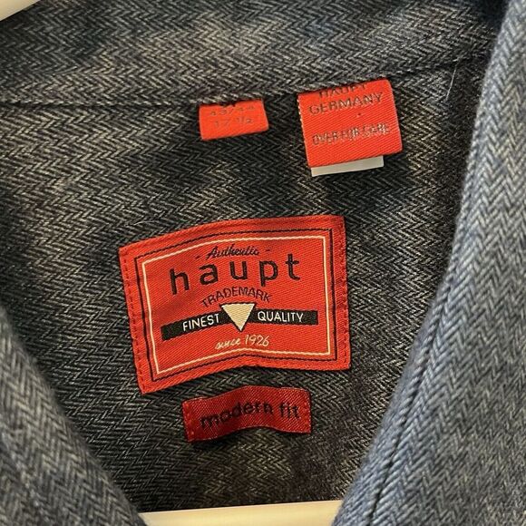 Haupt Germany Blue Button Down Long Sleeve Shirt Modern Fit Men's XL 17.5 43/44 - Picture 5 of 10